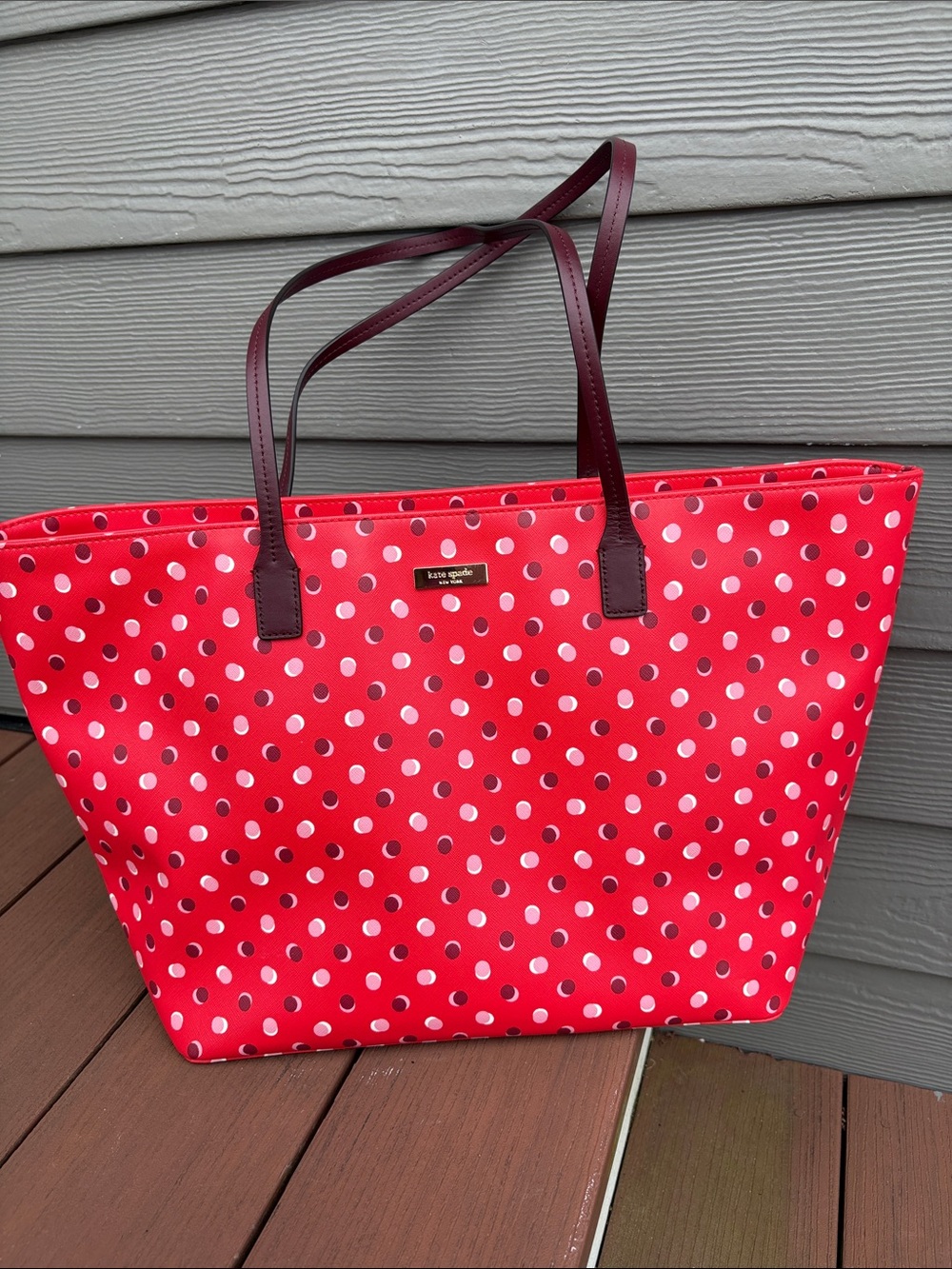 kate spade Red Polka Dot Tote with Dark Trim - Picture 4 of 4